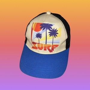 Retro Surf Trucker Hat - Palm Trees - Snapback Cap - Classic Surfing Style Cap